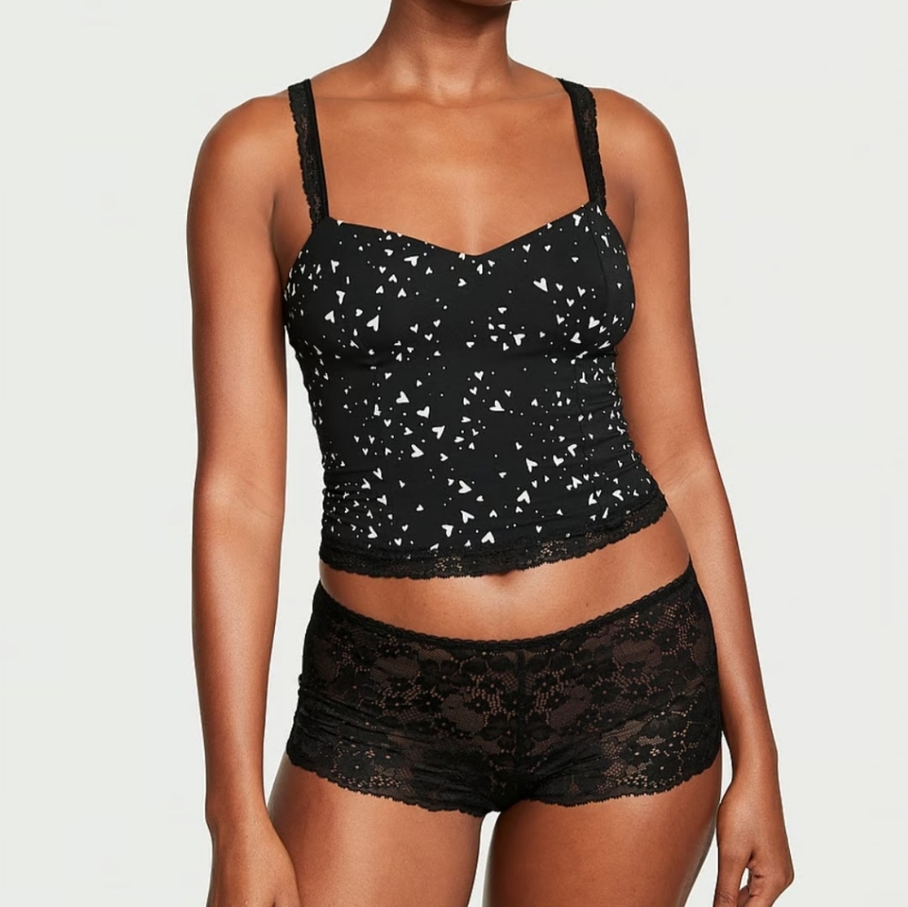 Victoria's Secret Pajama Stretch Cami Lace Shortie Set.